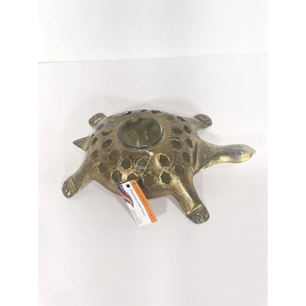 The Bombay Store Golden Brass Turtle Candle Holder Votive Rustic Boho With Tag
